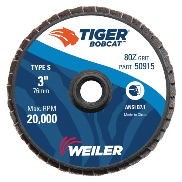 Weiler 3" BobCat Mini Abrasive Flap Disc, Flat (TY27), Type S  Mount, 80Z 50915